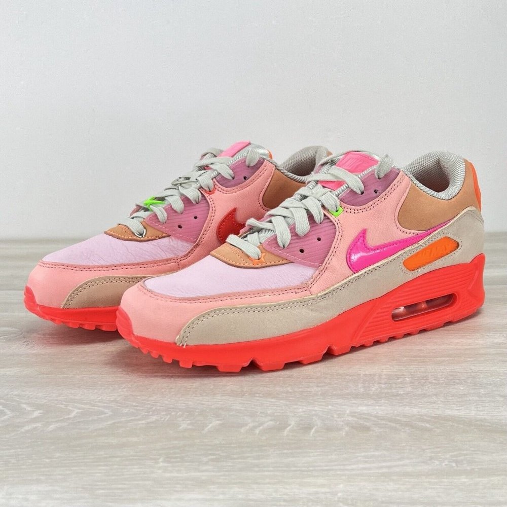 Nike Women's Air Max 90 Pink Hot Coral and Tan Sneakers - Picture 6 of 11